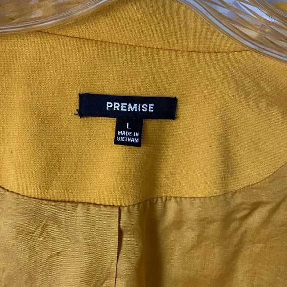 PREMISE | Women's Mustard 3/4 Ruched Sleeve Lined Blazer Jacket Size L - Picture 6 of 7